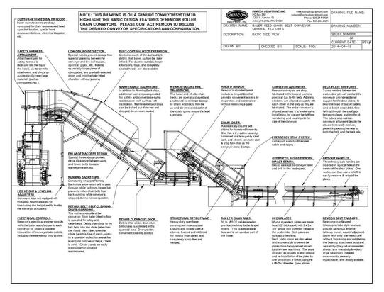 Baler feed chain belt conveyor general features sales drawing