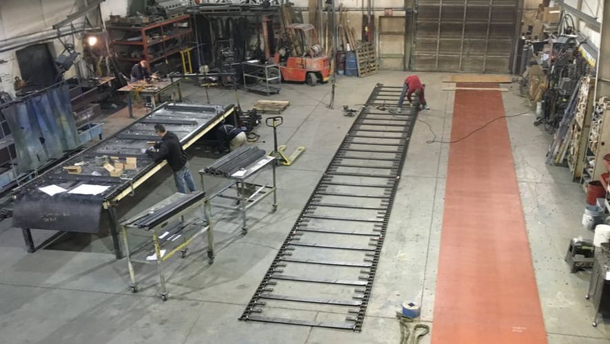 Drag chain combination belt being fabricated in the Remcon shop
