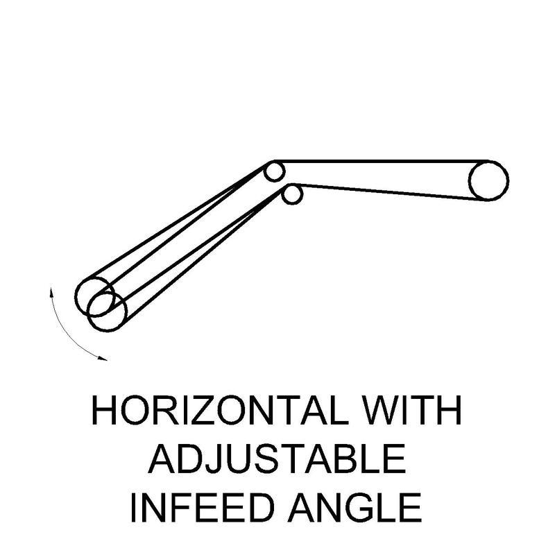 Drawing of a horizontal slider bed conveyor with adjustable infeed angle