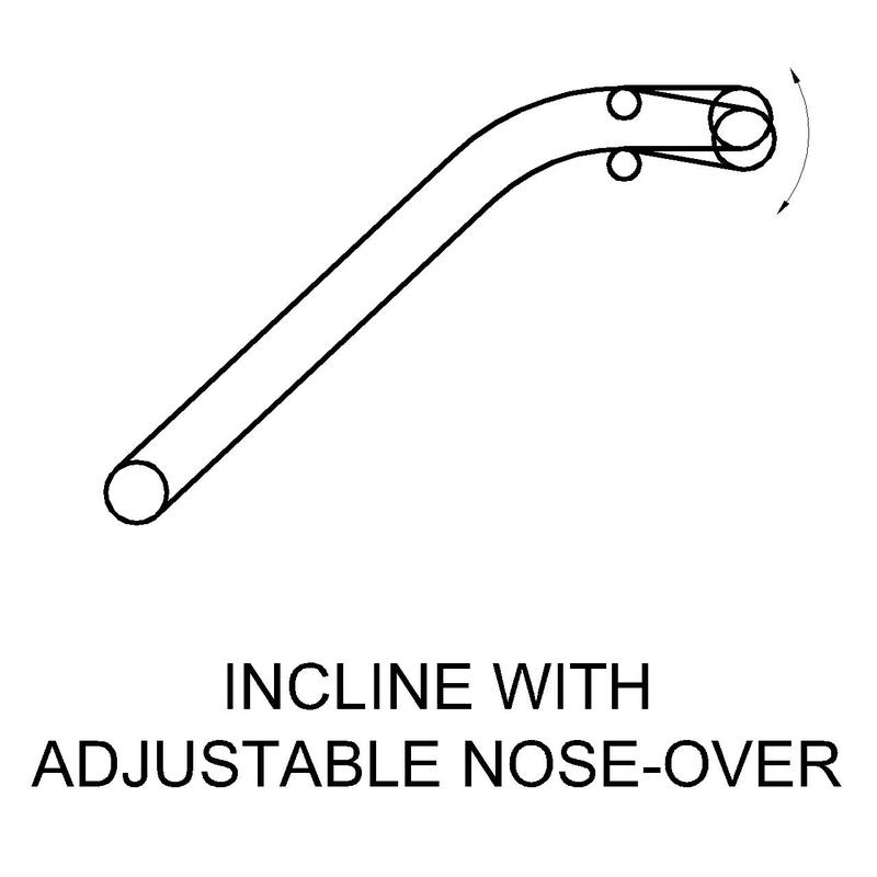 Drawing of an incline slider bed conveyor with adjustable nose-over