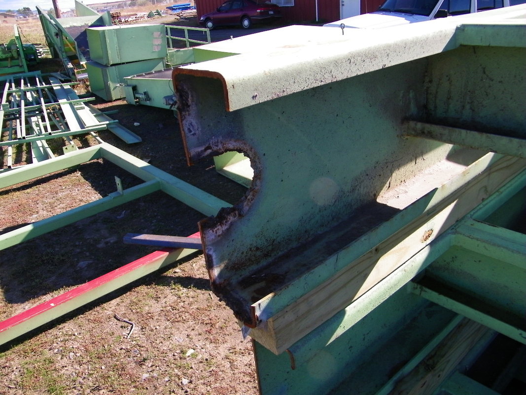 Platform frame that was cut apart with a torch before going into storage