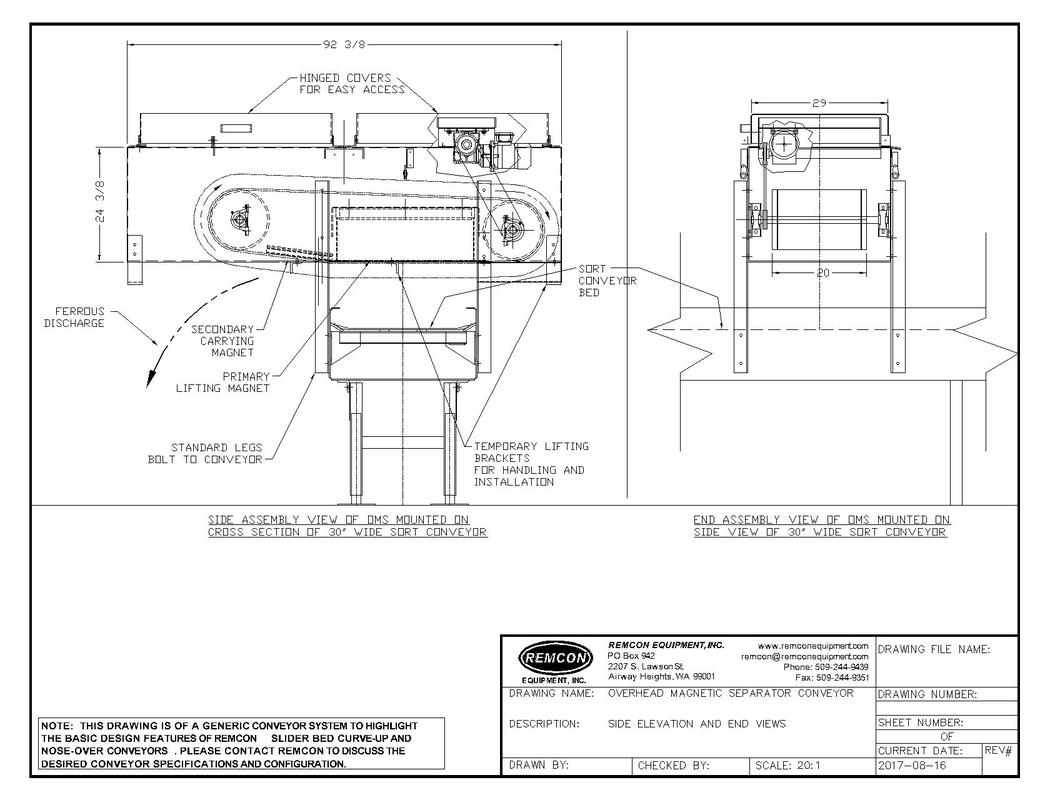 OMS-30 overhead magnetic separator sales drawing with general dimensions